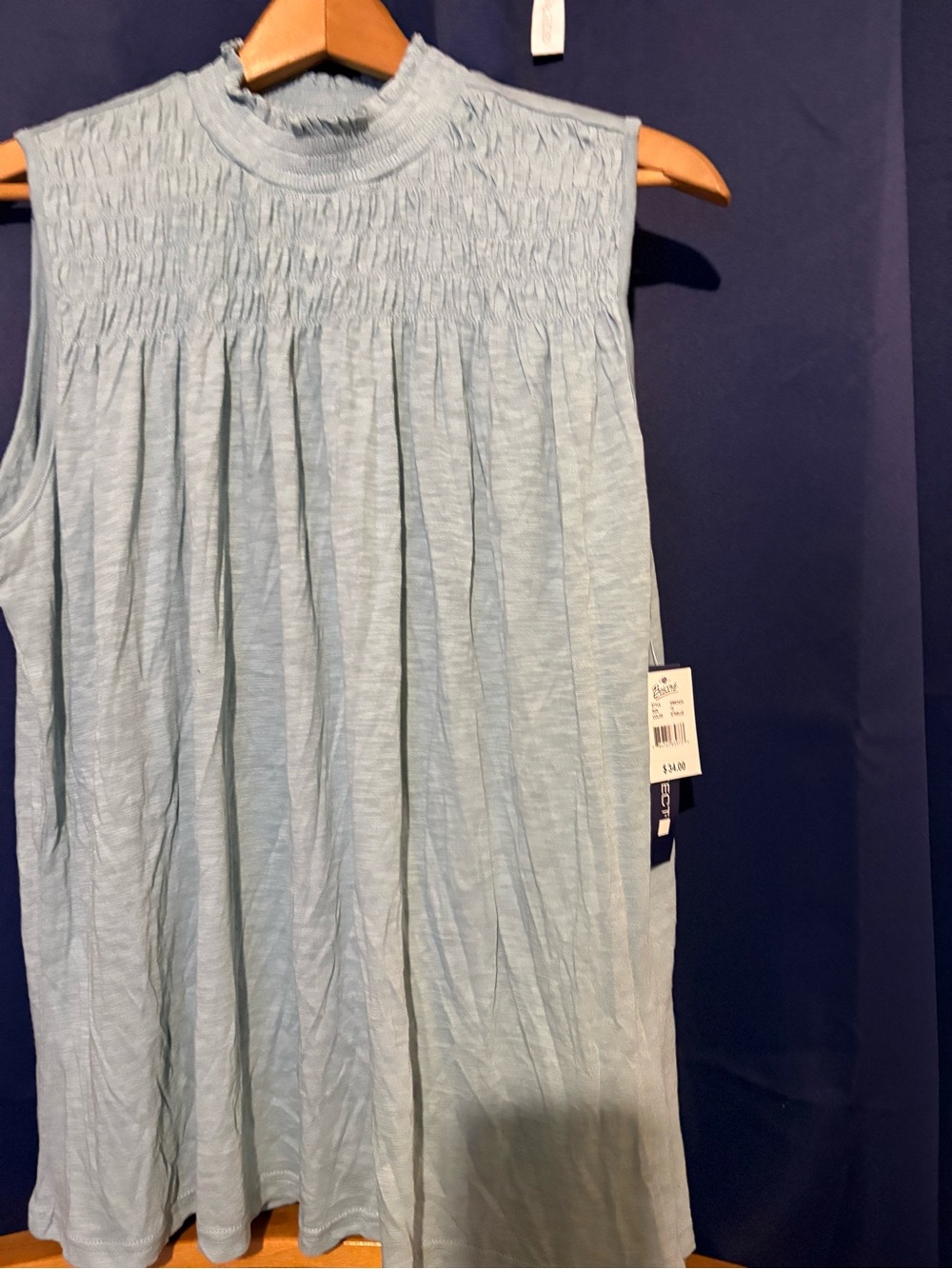 Architect  light  Blue Smocked Neck Sleeveless Top